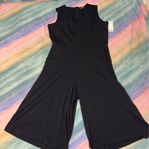 Eileen Fisher Culotte Cotton Stretch Jersey Sleeveless Wide Leg Jumpsuit Black L - Picture 2 of 8